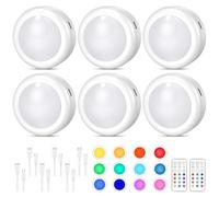 Cadrim Lot de 6 lampes d'armoire RVB - 13 couleurs - 6 spots LED RVB - Fonctionne avec piles - Avec télécommande - Sans fil - Avec batterie - Éclairage de vitrine - Pour armoires, penderie