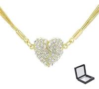 Caduola Collier magnétique en patchwork d'amour, double face portant un pendentif d'amour serti de diamants, chaînes en forme de cœur à trois couches pour femme, 40 cm, Cuivre, Pas de gemme