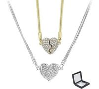 Caduola Collier magnétique en patchwork d'amour, double face portant un pendentif d'amour serti de diamants, chaînes en forme de cœur à trois couches pour femme, 40 cm, Cuivre, Pas de gemme