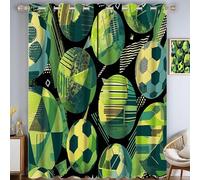 CAEITLRSO 117 x 137 cm Dessin Animé Football Rideau de fenêtre Triangle Rayures Vert Noir Rideaux Opaques pour Salon Chambre Rideaux occultants, 2 Panneaux avec œillet