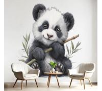 CAEITLRSO 3D Papier Peint Animaux De La Forêt Dessins Animés, Mignon Panda Bambou Papier Peint Panoramique, Soie Murale Pour Salon Chambre Chambre D'Enfant Décoration Murale, 250x175cm, Noir Et Blanc