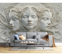 CAEITLRSO 3D Papier Peint Luxe Classique Art Baroque, Secours Femme Papier Peint Panoramique, Soie Murale Pour Salon Chambre Chambre D'Enfant Décoration Murale, 400x280cm, Blanc Nacré