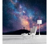 CAEITLRSO 3D Papier Peint Mer Étoilée Rêveuse, En Levant Les Yeux Vers Le Ciel Étoilé Papier Peint Panoramique, Soie Murale Pour Salon Chambre Bureau Décoration Murale, 250x175cm, Violet Bleu