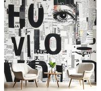 CAEITLRSO 3D Papier Peint Panoramique Art Moderne Pop, 200x140cm Magazines De Mode Collages Grandes Murales Poster pour Salon, Adulte Chambre d'enfants, Étude Décoration, Noir Gris