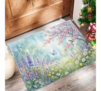 CAEITLRSO Jardin De Rêve Tapis de Porte Décoratifs, Paillasson Le Hirondelles Papillons Fleurs Antidérapant Tapis de Sol pour Extérieur et Intérieur Entrer Terrasse Chambres de Stationnement 50x80cm