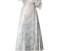 CAEITLRSO Jupe Chinoise À Visage De Cheval De La Dynastie Ming Jupe À Visage De Cheval Hanfu Impression De Motif Chinois avec Attache Longue Jupe Plissée À Visage De Cheval, Abricot, L