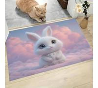 CAEITLRSO Paillasson Animaux Mignons Angéliques, 80x120cm, Lavable en Machine, Paillasson Couronne Mouton, antidérapant, Tapis d'entrée Anti-poussière pour Couloir, Cuisine, Porte d'entrée, Rose Bleu