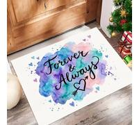 CAEITLRSO Paillasson Bleu Menthe Romantique Dessiné À La Main 45x75cm, Éternel Cœur, Tapis De Sol Décoratif pour La Maison, Dos Antidérapant Lavable De l'eau pour Décoration D'Entrée Intérieure