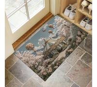CAEITLRSO paillasson Cirque des Rêves - Tapis Robuste Montgolfière Aux Fleurs Et Aux Cerisiers en Fleurs 80x120cm - Anti-dérapant Intérieur-Extérieur, Rose Corail