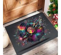 CAEITLRSO Paillasson Cyber Musique, Rainbow Disques, Paillasson Lavable en Machine, à Poils Courts, Antidérapant et Doux, Tapis de Porte extérieur & intérieur, caoutchouté, 45x75cm, Violet Bleu