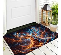 CAEITLRSO Paillasson Cyber Néon, Tapis de Éclair Cerf, 80x120cm, résistant aux intempéries, antidérapant, pour Porte d'entrée, Couloir, entrée, Lavable, Bleu Orange