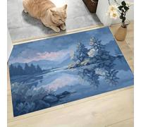CAEITLRSO Paillasson de intérieur Antidérapant, Tapis de Impressionnisme Peinture À l'huile, Tapis Salle de Bain Flanelle Douce, Absorbant l'eau, pour Cuisine (Lacs Forêts, 50x80cm