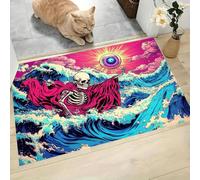 CAEITLRSO Paillasson De Lavable Art Psychédélique Pop, Crâne Vague Œil Géant Tapis De Porte Avant Intérieur, antidérapant Flanelle pour La Cuisine,Le Jardin, L'Entrée du Hall 50x80cm, Rouge Bleu