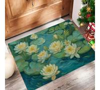 CAEITLRSO Paillasson De Lavable Fleurs Impressionnistes, Nénuphars Pâturins Tapis De Porte Avant Intérieur, antidérapant Flanelle pour La Cuisine,Le Jardin, L'Entrée50x80cm, Turquoise