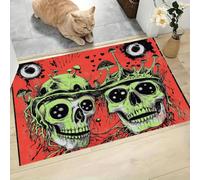 CAEITLRSO Paillasson De Lavable Style Sombre Psychédélique, Crâne Champignon Œil Tapis De Porte Avant Intérieur, antidérapant Flanelle pour La Cuisine,Le Jardin, L'Entrée du Hall 45x75cm, Vert Rouge