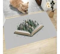CAEITLRSO Paillasson d'intérieur Lavable à Poils Courts, 3D Paysage, 80x120cm, Pliable Antidérapant, Ville Livre, pour Porte d'entrée, Cuisine, Patio, Couloir, Chambre,Vert