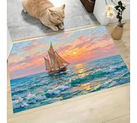 CAEITLRSO Paillasson d'intérieur Lavable à Poils Courts, Coucher De Soleil Paysage Marin, 45x75cm, Pliable Antidérapant, Navigation, pour Porte d'entrée, Cuisine, Patio, Couloir, Chambre,Rose Bleu