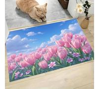 CAEITLRSO Paillasson Entree Interieur et Exterieur 80x120cm - Tapis Guérison Paysage antidérapant - Tapis en Flanelle résistant et Absorbant la saleté - Lavable en Machine - Tulipes Champs De Fleurs