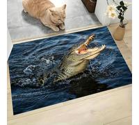 CAEITLRSO Paillasson Extérieur Animaux Sauvages, Crocodiles Féroces Tapis d'Entrée Antidérapant et Anti-poussière, Profil Bas, Lavable, Idéal pour Porte d'Entrée, Patio, Jardin, 40x60cm, Bleu Foncé