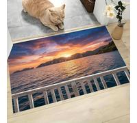CAEITLRSO Paillasson Extérieur Bord De Mer Paysage, Île Coucher De Soleil Tapis d'Entrée Antidérapant, Fond Caoutchouc, Profil Bas, Lavable, Idéal pour Porte d'Entrée, Patio, 45x75cm, Orange Chaud