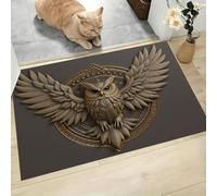 CAEITLRSO Paillasson Interieur Entree 50x80cm, Rétro Insigne Tapis Antidérapant et Lavable en Machine, Secours Hibou Tapis de Sol Douces Absorbantes pour Cuisine, Couloir, Or Bronze