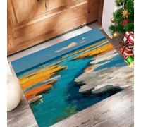 CAEITLRSO Paillasson Lavable Peintures À l'huile Impressionnistes - Tapis d'Entrée de Flanelle 50x80cm - Antidérapant Doux pour intérieur Porche, Bain, Cuisine, Rétro Riz Stream, Cyan