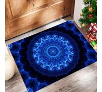 CAEITLRSO Paillasson Lavable Rêveur Luxe, Mandala Kaléidoscope, antidérapant, résistant aux intempéries, Tapis d’entrée intérieur & extérieur, pour Entrée Porche, 80x120cm, Bleu Glacier