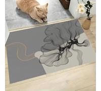 CAEITLRSO Paillasson pour Extérieur et Intérieur, Moderne Minimaliste, 50x80cm Tapis Flannel avec, Abstrait Vague, Paillasson Imperméable et Antidérapant pour l'Entrée et Terrasse, Noir Gris