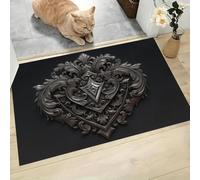 CAEITLRSO Paillasson pour Extérieur et Intérieur, Sombre Classique, 50x80cm Tapis Flannel avec, Bouclier Baroque, Paillasson Imperméable et Antidérapant pour l'Entrée et Terrasse, Noir Gris