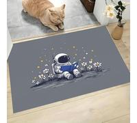 CAEITLRSO Paillasson pour Intérieur, Mignon Dessin Animé, 45x75cm Tapis Flannel avec, Astronaute De Lecture Fleur Sauvage, Paillasson Imperméable et Antidérapant pour l'Entrée et Terrasse, Gris Clair