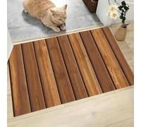 CAEITLRSO Paillasson Style Campagnard Fermier 40x60cm, Antidérapant Tapis Interieur Entrée, Absorbant Lavable, Fin Tapis de Sol pour Couloir, Cuisine, Chien, Rayures Rétro Bois, Brun