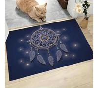 CAEITLRSO Paillasson Style Rétro Bohème - 80x120cm, Tapis de Cuisine Attrape Rêves Mandala Plume, Absorbant Douce, intérieur, Tapis de Porte pour Salle de Bain, Lavable pour Couloir Chambre, Bleu