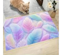 CAEITLRSO Paillasson Style Rêveur Luxueux, 60x90cm, Lavable en Machine, Paillasson Irisé Plume, antidérapant, Tapis d'entrée Anti-poussière pour Couloir, Cuisine, Porte d'entrée, Violet Vert