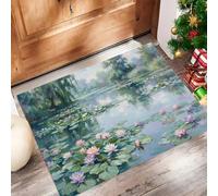 CAEITLRSO Paillasson TPR, Tapis d’entrée Paysage Impressionniste, 40x60cm, antidérapant, résistant, Lavable, intérieur, extérieur, Rose Violet, Nénuphars Étang