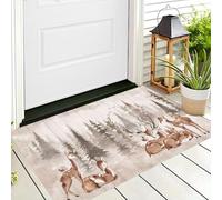 CAEITLRSO Paillasson TPR, Tapis d’entrée Rétro Forêt, 50x80cm, antidérapant, résistant, Lavable, intérieur, extérieur, Brun, Forêt Cerf Sika