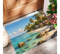 CAEITLRSO paillasson Tropical Île, Plage Cocotier, TPR caoutchouté, Robuste, antidérapant, imperméable, pour Toutes Saisons, pour Patio, entrée, Porche, 80x120cm