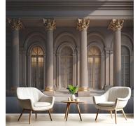 CAEITLRSO Papier Peint 3D Panoramique Architecture Classique De Luxe, 350x256cm (LxH),Piliers En Pierre Porche Papier Peint Tissu de soie pour Chambre Salon Décoration Murale,Or Gris