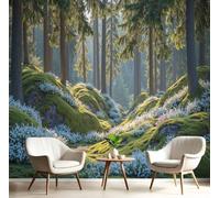 CAEITLRSO Papier Peint 3D Panoramique Guérison Paysage, 350x256cm (LxH),Toundra Jardin De Pins Papier Peint Tissu de soie pour Chambre Salon Décoration Murale,Bleu Vert