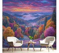 CAEITLRSO Papier Peint Automne Paysage Panoramique 3D Coucher De Soleil Forêt De Rêve Papier Peint Soie Murale Salon Chambre à Coucher Maison Décoration Intérieure, 400x280cm, Orange Violet