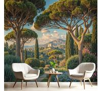 CAEITLRSO Papier Peint Panoramique 450x315cm (L×H) Style Méditerranéen, 3D Poster Geant Mural, Jardins Classiques Arbres Anciens pour Salon Chambre Restaurant Décoration Murale