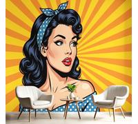 CAEITLRSO Papier Peint Panoramique Art Rétro Pop, Bandeau Belle Femme Fresque Murale Soie - Décoration Murale Pour Salon, Chambre, Bureau - Orange, 400x280cm (non adhésif)