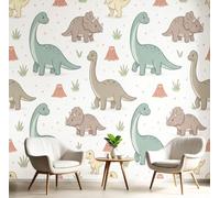 CAEITLRSO Papier Peint Panoramique Primitif Animal, Dessin Animé Dinosaure Fresque Murale Soie - Décoration Murale Pour Salon, Chambre, Bureau - Gris Vert, 200x140cm (non adhésif)