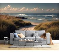 CAEITLRSO Papier Peint Paysage Rétro Côtier, 3D Panoramique Papier Peint Dunes De Sable Algues Océan, Papier Mural Decoratif Pour Salon, Chambre, Décoration Murale 450x315cm