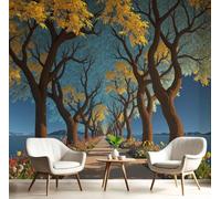 CAEITLRSO Papier Peint Paysages D'Automne De Guérison, 3D Panoramique Papier Peint Arbres Ombragés Fleurs Sauvages Chemins, Papier Mural Decoratif Pour Salon, Chambre, Décoration Murale 450x315cm