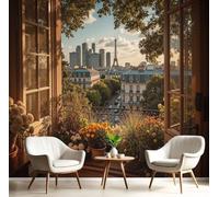 CAEITLRSO Papier Peint Paysages Français Romantiques, 3D Panoramique Papier Peint Vue De Rue Depuis Un Balcon À Paris, Papier Mural Decoratif Pour Salon, Chambre, Décoration Murale 350x256cm