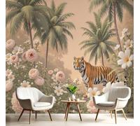 CAEITLRSO Papier Peint Tropical Animal, 3D Panoramique Papier Peint Jungle Tigre Fleurs, Papier Mural Decoratif Pour Salon, Chambre, Tapisserie Murales, Décoration Murale 200x140cm
