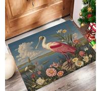 CAEITLRSO Petit Tapis Campagne Bord De Lac pour intérieur, Lavable, Spatule Blanche Fleurs, avec Dos antidérapant, pour entrée, Couloir et Couloir, Résistante à la Tache,Pliable, 40x60cm, Rose Vert