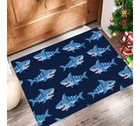CAEITLRSO Petit Tapis Océan Animal pour intérieur, Lavable, Dessin Animé Requin, avec Dos antidérapant, pour entrée, Couloir et Couloir, Résistante à la Tache,Pliable, 45x75cm, Bleu Marine
