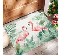 CAEITLRSO Petit Tapis Plantes Tropicales pour intérieur, Lavable, Jungle Flamants Roses, avec Dos antidérapant, pour entrée, Couloir et Couloir, Résistante à la Tache,Pliable, 45x75cm, Rose Vert