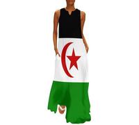 CAEITLRSO Robes Drapeau de Sahara Occidental pour Femmes, Robe Longue sans Manches à Col en V, Robe D'été Couleurs Vives du Drapeau Décontractée, Longue Et Fluide